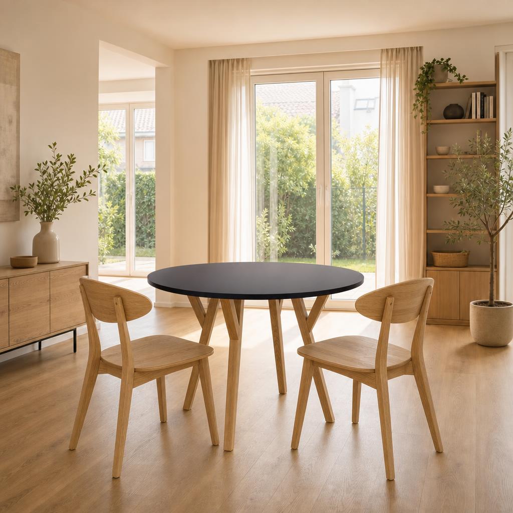 Stół York okrągły - 90 cm - czarny - dąb - wizualizacja 4