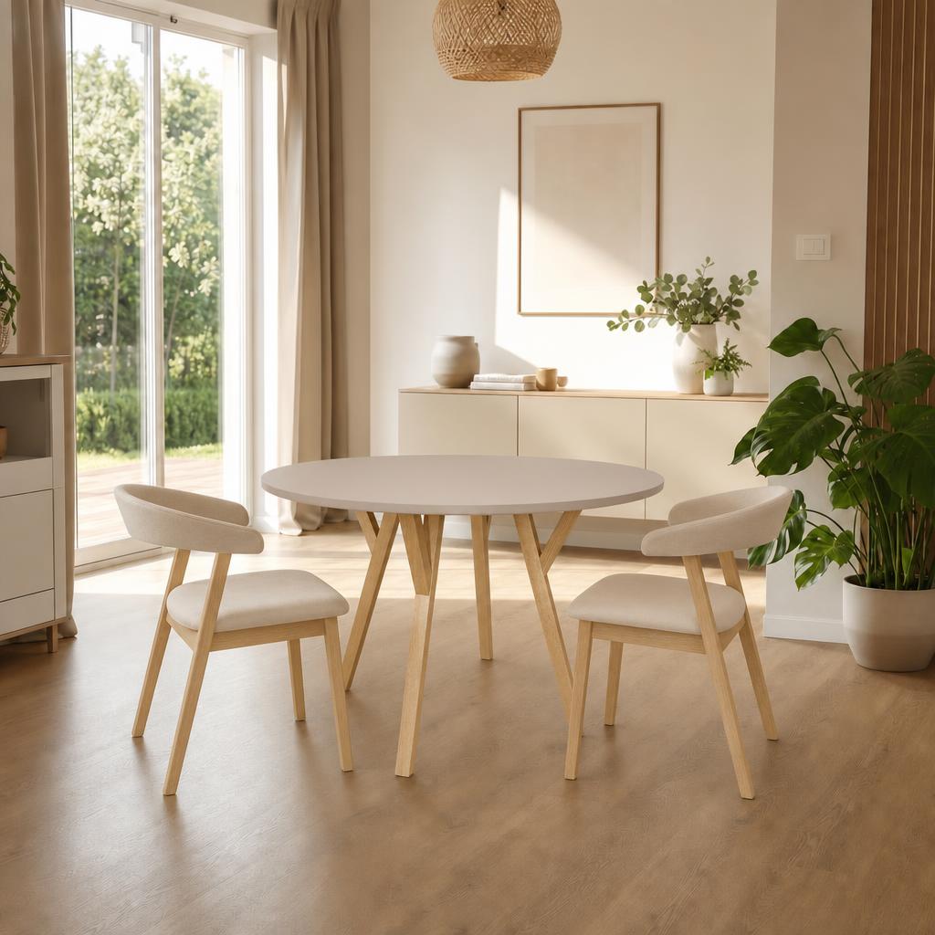 Stół York okrągły - 90 cm - kaszmir - buk naturalny - wizualizacja 4