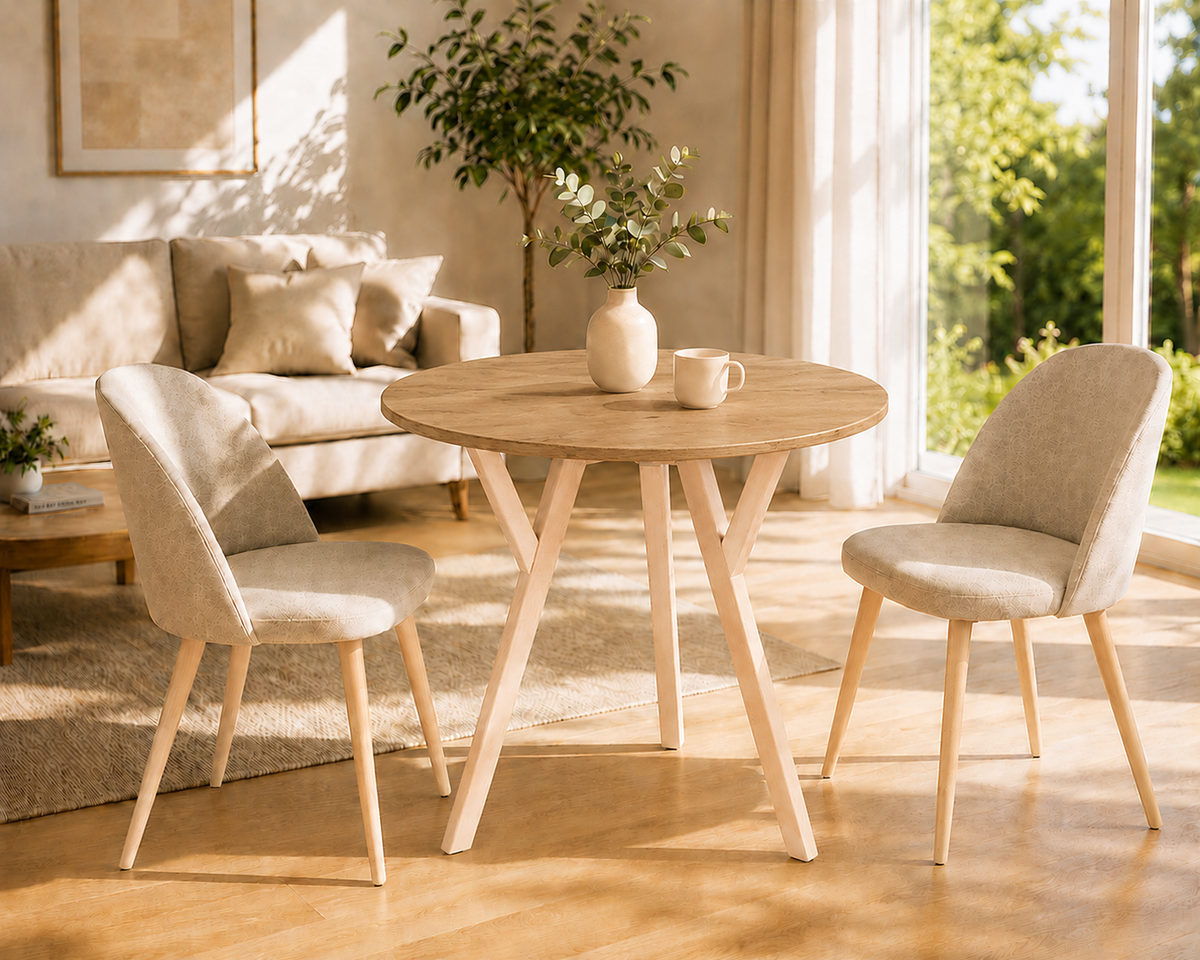 Stół York okrągły 80 cm, blat lancelot, nogi buk naturalny — zdjęcie 5