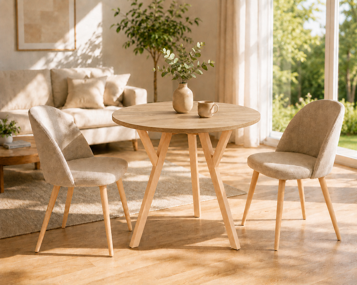 Stół York okrągły 80 cm, blat odwieczny, nogi buk naturalny — zdjęcie 5